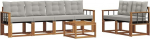 Outdoor-Sofa-Set 7-teilig, Gartenm&ouml;bel-Garnitur aus massivem Akazienholz, Lounge-Set mit Kissen f&uuml;r Terrasse und Garten, Natur und Hellgrau