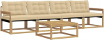 Gartenm&ouml;bel Set aus Akazienholz, Modulares Lounge Sofa f&uuml;r Terrasse und Garten, 4 Sitzpl&auml;tze mit Textilene Sitz- und R&uuml;ckenpolstern, Stabiles Outdoor Sitzm&ouml;bel Set, 79 x 79 x 37 cm Tisch