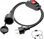 Schuko pikenduskaabel koos l&uuml;litiga, 1,5 m 16 A 250 V toitekaabli pistikupesa pikendus must koos Schuko pistikuga kodukontorile v&auml;listingimustes kasutamiseks 90 kraadi 3 x 1,0 mm&sup2; IP44 veekindel