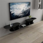 WANLIAN Floating TV Stand Wall Mounted with Socket 55 Inch Floating Entertainment Center Wooden Media Console Shelf for Under TV for Living Room Bedroom Office (Black)