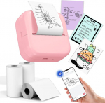 LabelCenter Mini Printer, M02L Sticker Printer for Smartphone, Portable Mini Thermal Printer for Teenagers and Girls (Pink, + 3 Rolls of Paper), Trendy Things for Study, Photos, School, Journaling