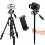 MOJOGEAR 177 cm 2-in-1 Tripod - Tripod + Monopod with Premium Phone Holder - Aluminium, 3-Way Ball Head, Quick Release Plate, Bag, for DSLR Camera, Smartphone Video SAB264