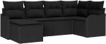 Rantry 6-teiliges Garten Sofa Set mit Kissen Schwarz Poly Rattan, 2-Sitzer Garten Sofa mit Kissen Schwarz Poly Rattan Gartenlounge Model3345773