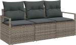 Rantry 3-teiliges Garten-Sofa-Set mit Kissen Grau Poly-Rattan, 2-Sitzer Garten-Sofa mit Kissen Grau Poly-Rattan Gartenlounge Model3346239