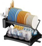 LoKori Large Dish Dryer with 2 Levels and Removable Drip Tray, Foldable Dish Dryer for Kitchen Counter, Drainer with Draining Board and Utensil Holder, B