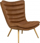 AC Design Furniture Grady Lounge Chair pruunikas, polsterdatud tool nahast ja puidust jalgadega, moodsa skandinaavia retrostiilis tiibtooliga elutuppa, magamistuppa, kontorisse.