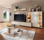 Home Furniture Set Oak White 4-Piece Modern Wall Unit 1 Wall Shelf 1 Lowboard 1 Highboard 1 Coffee Table with LED Lighting