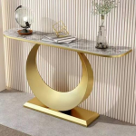 Eingangstisch, Heimdekoration, kreativ geformter Konsolentisch aus Metall mit Steinplattenplatte, dekorative Tische mit goldverdicktem Rahmen, Sofatische f&uuml;r Flur, Schlafzimmer, Wohnzimmer,