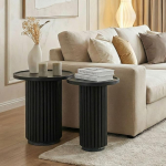 IDIMEX SARDA Couchtischset aus massivem Mangoholz, Schwarz - Runder Wohnzimmertisch mit Marmorfu&szlig;, Beistelltischset f&uuml;r Elegante Akzente, Kleine Tische im Set ideal als Coffee-Table