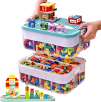 alouweekuky laste hoiukast kaanega Lego ehitusplokkide jaoks, 2 tasandi hoiukastid Lego jaoks, virnastatav plastist hoiukast, l&auml;bipaistev koos sektsioonidega laste m&auml;nguasjade hoidmiseks