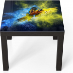 DEQORI klaasist laud | Must v&auml;ike 55 x 55 cm | Papagoi v&auml;rviline pilvemotiiv | Ebatavaline klaasist k&uuml;ljelaud | K&otilde;rgl&auml;ikega kohvilaud elutuppa | Moodne disainiga diivanilaud