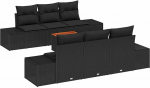 7-teiliges Garten-Sofa-Set mit Kissen Schwarz Poly-Rattan Akazie Gartenlounge Model3356574