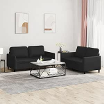 Gecheer 2-TLG. Sofagarnitur mit Kissen Schwarz Kunstleder, Moderne Couch Polstersofa f&uuml;r Wohnzimmer Schlafzimmer Spielzimmer3201750