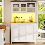 Oslghy K&otilde;rge k&ouml;&ouml;gikapp, buffetkapp LED ja reguleeritavate riiulitega, hoiukapp k&ouml;&ouml;gi k&otilde;rge 2 klaasukse, 3 ukse ja 1 sahtliga, riidekapp, 104 x 40 x 180 cm (valge2)