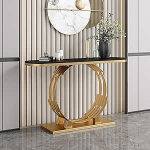 Moderner, geschwungener Konsolentisch mit Marmorplatte - Eleganter Akzenttisch f&uuml;r Eingangsbereich, rundes Fu&szlig;design, robustes M&ouml;belst&uuml;ck f&uuml;r Flur und Wohnzimmer - Schwarz, 80 cm (31,4 Zoll)