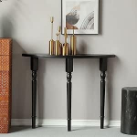 Schwarzer, schmaler Konsolentisch in Halbmondform mit stabilen Metallbeinen, moderner Beistelltisch f&uuml;r Flur, Wohnzimmer oder kleine R&auml;ume(80x25x80cm)