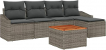 6-teiliges Garten-Sofaset mit Kissen Grau Poly-Rattan Akazie Gartenlounge Model3347818