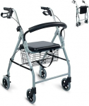 Mobiclinic&reg;, Walker, Foldable and Lightweight, Walking Aid with Seat Function, Padded Backrest, Handbrakes, Ergonomic Handbrakes, Removable Basket, European Brand, Model Alhambra, Grey