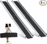 gardhom Telescopic Wheelchair Ramp 98.5-183 cm, Adjustable Portable Aluminium Non-Slip Telescopic Ramp with 272 kg Load Capacity for Stairs Obstacles House Steps in Textile Bag