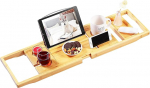 VaeFae Bamboo Extendable Bath Tray with Improved Wine Slots and Book Holder, Non-Slip Wooden Bath Tray