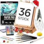 Akvarellv&auml;rvide komplekt (36 tk) - Zenacolor - akvarellv&auml;rvide komplekt, kingitus 2-in-1 hoiukarp ja maalimisalus, akvarellv&auml;rvide komplekt akvarellkarbis (24 v&auml;rvi), 6 pintslit, 1 pad (12 lehte) ja tarvikud.