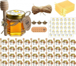 Small Honey Jars, Honey Jar with Honey Spoon, Small Jars with Bee Pendant, Mini Honey Pots with Organza Ribbon, Mini Glasses for Baby Celebration, Wedding Favour, Pack of 40, 45 ml