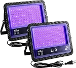 2 UV LED musta valguse prožektorite pakett, 100 W, IP66 veekindel, v&auml;litingimustes kasutatav UV-punktivalgusti koos pistikuga, 385-400 Nm (UV-A) UV-valgusti musta valguse peo, glow-peo, Halloweeni jaoks.