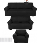 Peryiter 3 Piece Slipcover Set Furniture Cover Milk Silk Spandex Couch Covers Furniture Covers for Sofa Loveseat Couch Armchair Shape Fit Stretch Wrinkle Resistant Furniture Protector (Black)