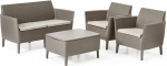 Keter Salemo Rattan Lounge Set with 2 Seater Sofa, 2 Armchairs and Coffee Table for Cushions, Cappuccino
