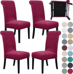 SPRINGRICO 4 Pack Dining Room Chair Covers with Seat Belt, Stretch Parsons Chair Slipcover Washable Kitchen Dining Chair Cover Removable Seat Protector Set of 4, S3 - Burgundy