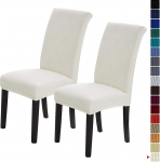 Howhic Dining Room Stretch Chair Covers Set of 2 Removable Washable Dining Chairs Dining Chair Cover Seat Protector Great Home Decor and Banquet Upholstery (Ivory, 2 Pack)