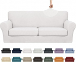 YEMYHOM Couchbez&uuml;ge f&uuml;r 2 Kissen, Couch, hoher Stretch-Sofabezug mit 2 extra gro&szlig;en Sitzkissenbez&uuml;gen, rutschfest, elastische Schonbez&uuml;ge (XL, Zweiss, Wei&szlig;), 180,3 cm - 231,1 cm (2 Kissen), 3 St&uuml;ck