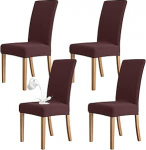 ZRCYXDW Wasserdichter Stuhlhussen, Stretch Stuhlhussen F&uuml;r Esszimmerst&uuml;hle Kariert Weicher Waschbarer Stuhlhussen F&uuml;r Esszimmer Mit Elastischer Unterseite F&uuml;r Hotel Bankett-Tiefer Kaffee-4er Set