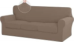 ISSUNTEX 4-teilige Sofabez&uuml;ge, hochdehnbar, dick, weich, Bezug f&uuml;r Sofa mit 3 separaten Kissen, Jacquard-Stoff, elastischer Bezug, M&ouml;belschutz f&uuml;r Hunde, f&uuml;r &uuml;bergro&szlig;es Sofa, Kamelbraun