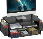 Monitori alus sahtliga, laua korraldaja ja tarvikud, 2-tasandiline arvutimonitori t&otilde;stuk sahtliga ja 2 pliiatsihoidjaga, ergonoomiline t&ouml;&ouml;laua alus kontoritarvikute jaoks (metallist must)