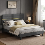 VASAGLE polsterdatud voodiraam Double voodiraam sobib 160 x 200 cm madratsile Reguleeritav polsterdatud peatugi voodiraam metallist t&auml;ispuidust kaasaegne kiltkivi hall RMB505G01