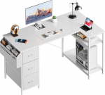 Nurgapult 3 riidest sahtliga, 120 x 80 cm arvutilaua koos hoiuruumiga, L-kujuline laud koos k&uuml;ljetaskuga, PC laud hoiukastidega kontorisse, m&auml;ngude ja kodukontorisse, valge