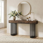 Lailang 140 cm konsoollaud, kitsas laud, t&ouml;&ouml;stusstiilis laud, sissep&auml;&auml;sulaud, elutuba, konsoollaud, puit, must, eriti pikk konsoollaud, 140 x 30 x 75 cm, pruun