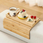 ROCDEER Sofa Arm Tray Bamboo Large Couch Drink Holder with Hidden Storage Sofa Armrest Tray Portable Anti Spill Drink Snack Remote Control Holder