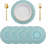 Tischsets, runde , 4er-Set, Boho-Ethno-T&uuml;rkis-Mandala-Esstisch-Tischsets, K&uuml;chen-Tischset, hitzebest&auml;ndige for Zuhause, Urlaub, Party(Multi-Colored 188)