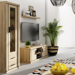 Elutoa m&ouml;&ouml;blikomplekt 3-osaline Sonoma tammepuust seinariiulite madalal asuv vitriinkapp pruun