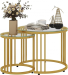 HOMCOM kohvilaud 2-st komplektist, stapeldav &uuml;mmargune k&uuml;ljelaud terasraamiga, karastatud klaasist kohvilaud, elutoa laud kontorisse, magamistuppa, kuldne