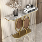 Generisch Moderner Konsolentisch aus Marmor im Landhausstil - Stilvoller Beistelltisch mit einzigartigen goldenen Akzenten f&uuml;r Wohnzimmer, Flur und Diele - Schicke Wohnaccessoires