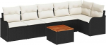 7-teiliges Gartensofa Set mit Kissen Schwarz Poly Rattan Akazie, 2-Sitzer Garten Sofa mit Stauraum & Kissen Schwarz Poly Rattan Gartenlounge Model3356129