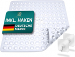 Delluxia du&scaron;imatt 53 x 53 cm, sisaldab 2 konksu, libisemisvastane matt, du&scaron;ivannimatt, hallituskindel ja masinpesukindel, BPA-vaba ja lateksivaba, valge