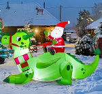 Joiedomi 6 jalga j&otilde;ulupuhutav dinosaurus koos sisseehitatud LED-dioodidega, puhuv dinosaurus koos j&otilde;uluvanaga j&otilde;ulupuhutavaks v&auml;liskujunduseks Xmas Party dekoratsiooniks (ratsutamine rohelisel draakonil)