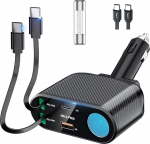 OHLPRO sisset&otilde;mmatav sigaretis&uuml;&uuml;taja USB C autolaadija 5-in-1, 100W 12V USB adapter autolaadija kiirlaadija autopistiku jagur, mis &uuml;hildub mobiiltelefoni iPhone 16 iPad Samsung S25 GPS-iga