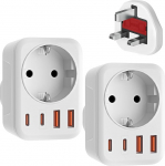 2 Pack Travel Adapter UK Adapter England Germany Plug with 2 USB-C & 2 USB-A (3.4A) - Travel Plug Type G Socket UK to EU Socket Adapter for England, Ireland, Malta, Maldives, Sri Lanka etc.