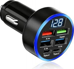 USB C Auto Ladeger&auml;t Adapter, 50W 6-Port Schnellladung Zigarettenanz&uuml;nder USB Ladeger&auml;t mit Voltmeter, f&uuml;r iPhone Samsung Android Tablets 12V-24V In Car Charger Multi Device Charging