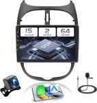 Hikity 2+64GB Android 15 autoraadio Peugeot 206 206cc Citroen C2 2002-2010 raadio traadita Carplay Android auto, 9-tolline IPS puuteekraaniga raadio koos tagurduskaamera, Bluetooth, Navi, WiFi, DSPga